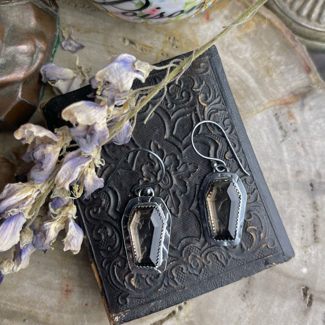 Bat Coffin Earrings Smoky Quartz