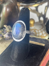 Load image into Gallery viewer, { Nathara } Oval Rainbow Moonstone Snakeskin Sterling Ring
