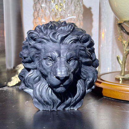 Lion Head Sculptural Black Candle