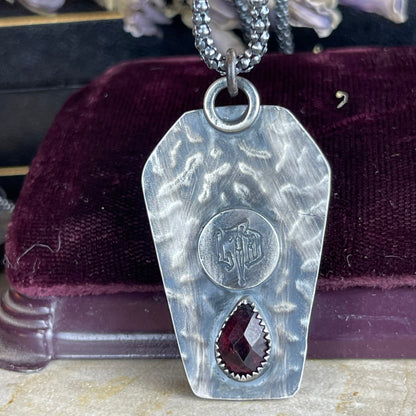 SAMPLE SALE Gothic Coffin Labradorite Vampire Bats Sterling Necklace { Lorna }
