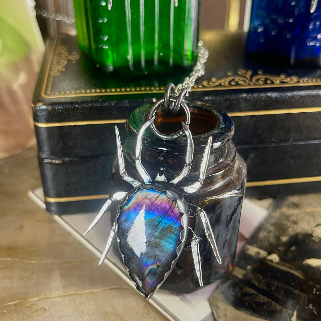{ Spinderella } Purple Labradorite Spider Necklace