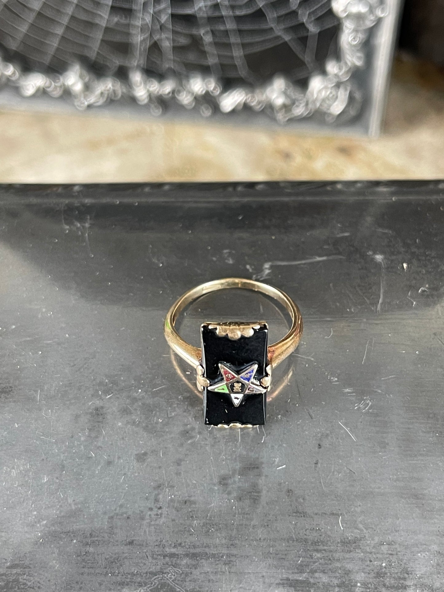 Antique Masonic Order of the Eastern Star Onyx 10k Rose Gold Ring