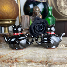 Load image into Gallery viewer, Antique Black Cat Teapot Salt &amp; Pepper Shakers
