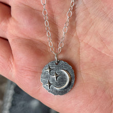 Load image into Gallery viewer, Sterling Crescent Moon &amp; Stars Necklace
