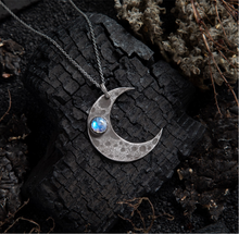 Load image into Gallery viewer, Moonstone Crescent Moon Sterling Amulet Necklace MADE TO ORDER
