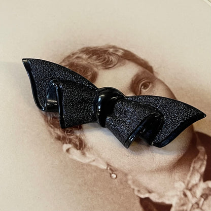 Victorian Mourning French Jet Bow Brooch
