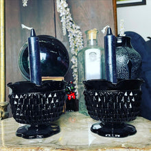 Load image into Gallery viewer, Antique Black Glass Point Candle Holder Set
