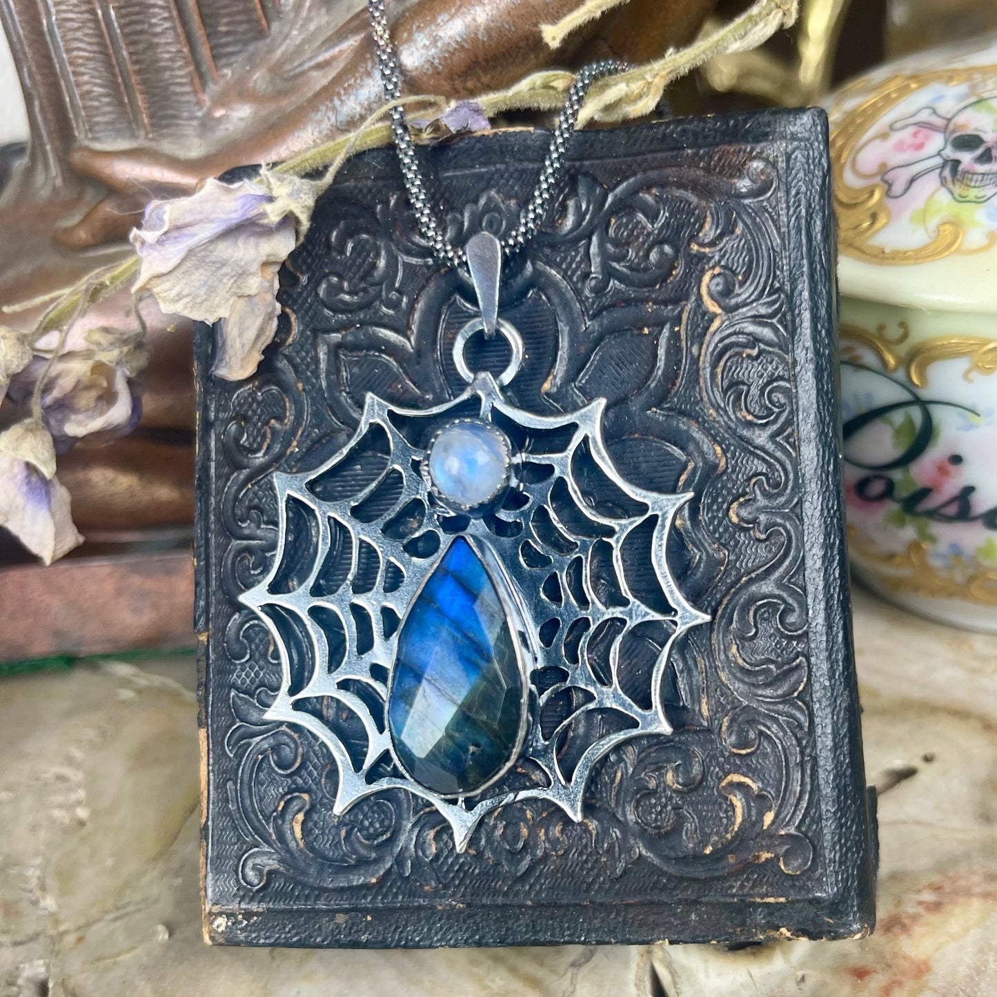 Sterling Widows Web Labradorite & Moonstone Necklace