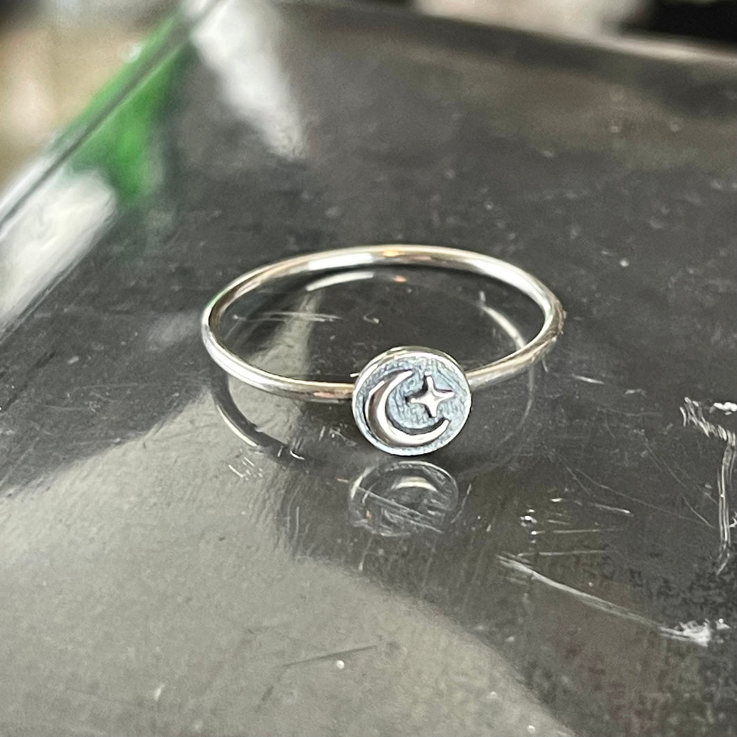 Sterling Silver Crescent Moon & Star Ring