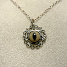 Load image into Gallery viewer, Filigree Bobcat Taxidermy Eye Sterling Necklace
