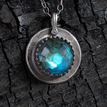 Load image into Gallery viewer, Labradorite Honeycomb Faceted Full Moon Sterling Amulet Necklace
