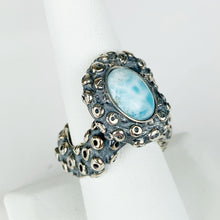 Load image into Gallery viewer, Sterling Octopus Tentacle Larimar Ring
