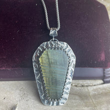 Load image into Gallery viewer, { Lorna } Green &amp; Gold Labradorite &amp; Sterling Bats Coffin Necklace
