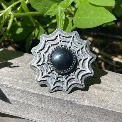 Widows Web Spiderweb Hematite Sterling Ring