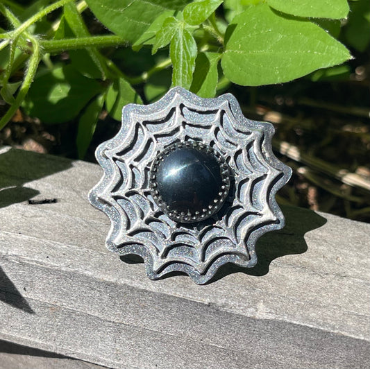 Widows Web Spiderweb Hematite Sterling Ring