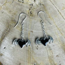 Load image into Gallery viewer, Black Heart Bat Wing Earrings
