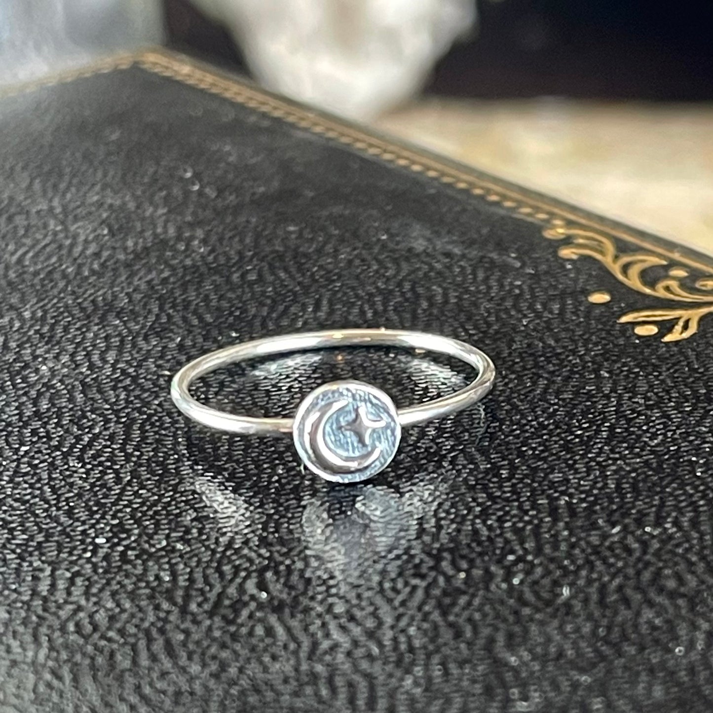 Sterling Silver Crescent Moon & Star Ring