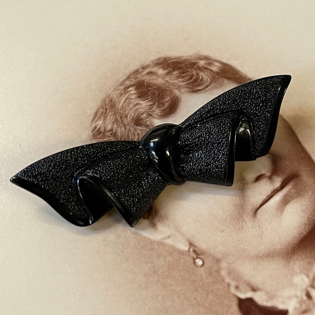 Victorian Mourning French Jet Bow Brooch