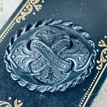 Load image into Gallery viewer, Victorian Mourning Bog Oak Fleur de Lis &amp; Ribbons Brooch
