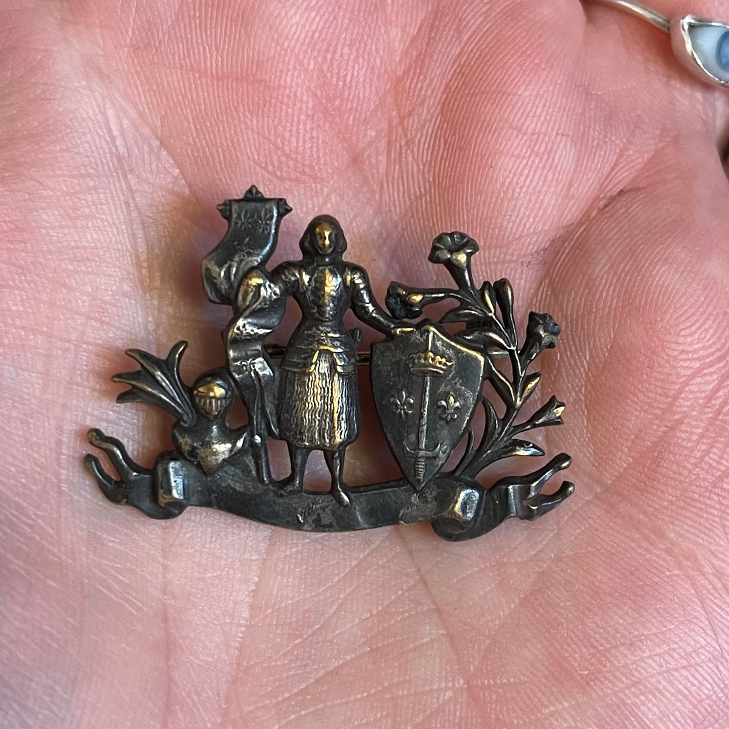 Antique Joan of Arc Brass Brooch