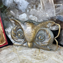 Load image into Gallery viewer, Antique Brass Owl Eyes Belt Buckle
