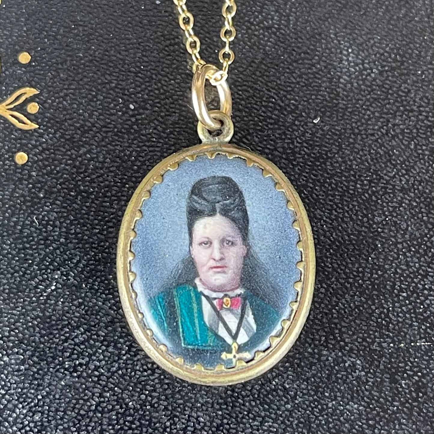Victorian Mourning Photo Hand Painted Porcelain Pendant