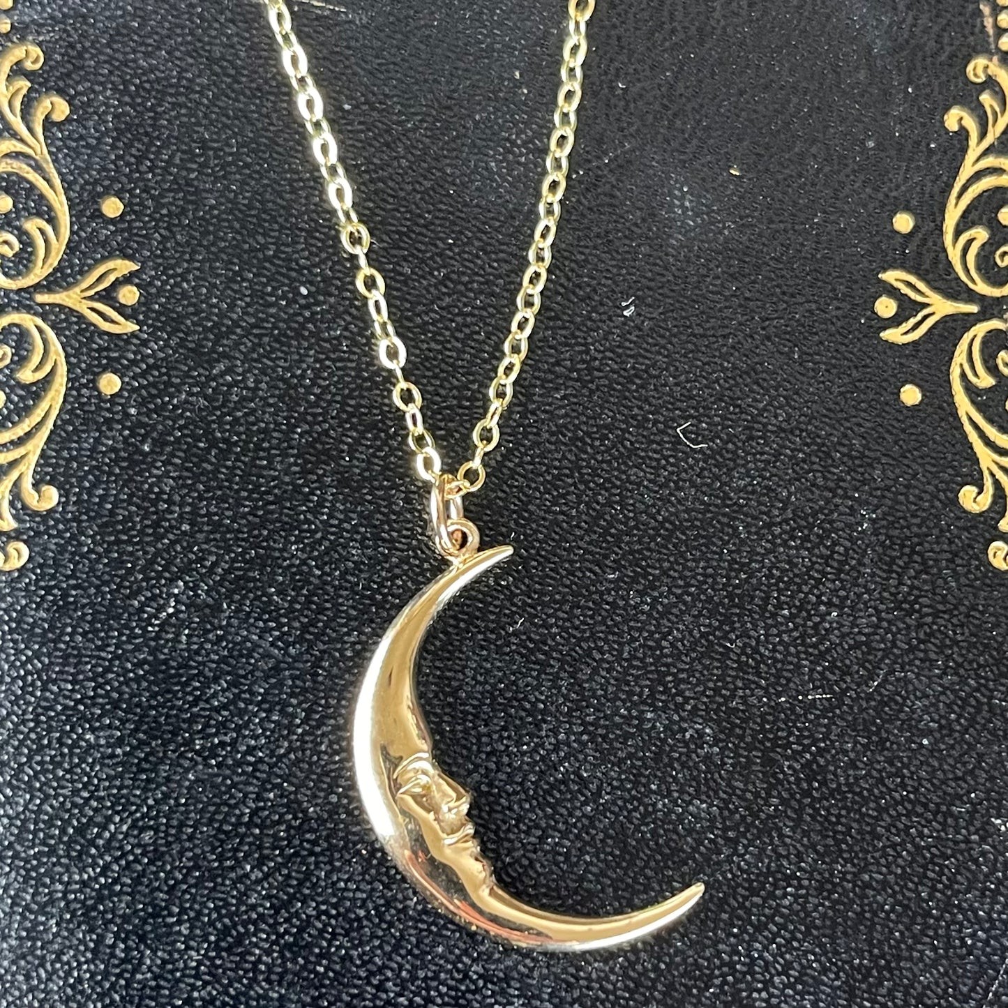 Bronze Crescent Moon Face Necklace