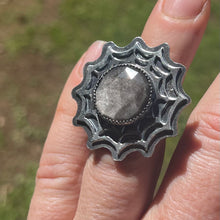 Load image into Gallery viewer, Widows Web Silver Sheen Obsidian Sterling Ring
