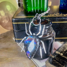 Load image into Gallery viewer, { Spinderella } Purple Labradorite Spider Necklace
