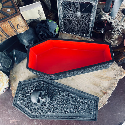 Black Skull Floral Coffin Box