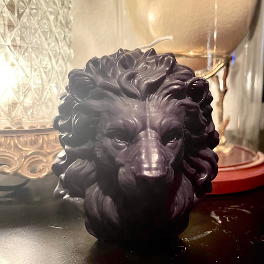 Lion Head Sculptural Black Candle