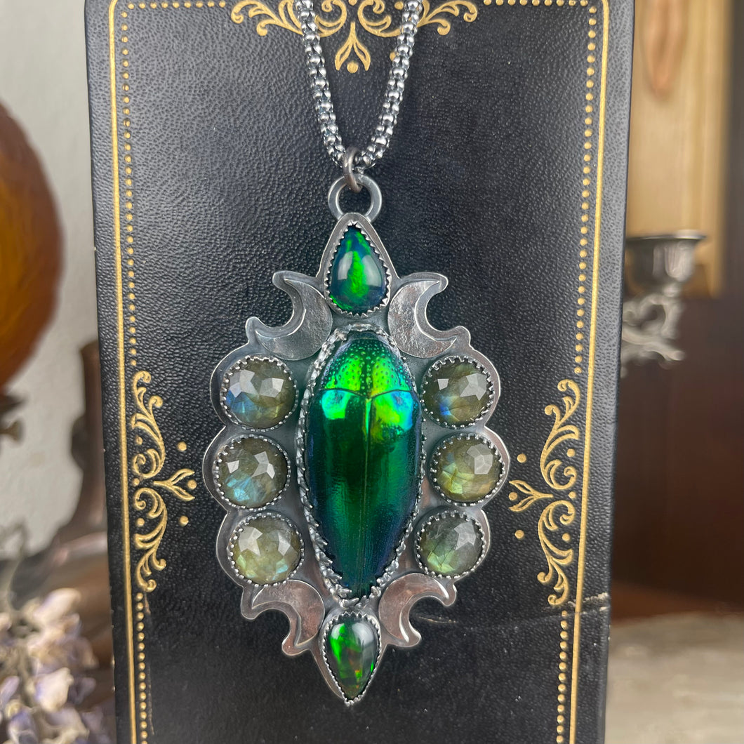 { Evie } Sterling Jewel Beetle Labradorite & Opal Necklace
