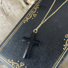 Load image into Gallery viewer, Victorian Mourning French Jet Gold Filled Cross Necklace
