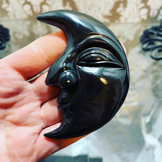 Obsidian Carved Moon Face