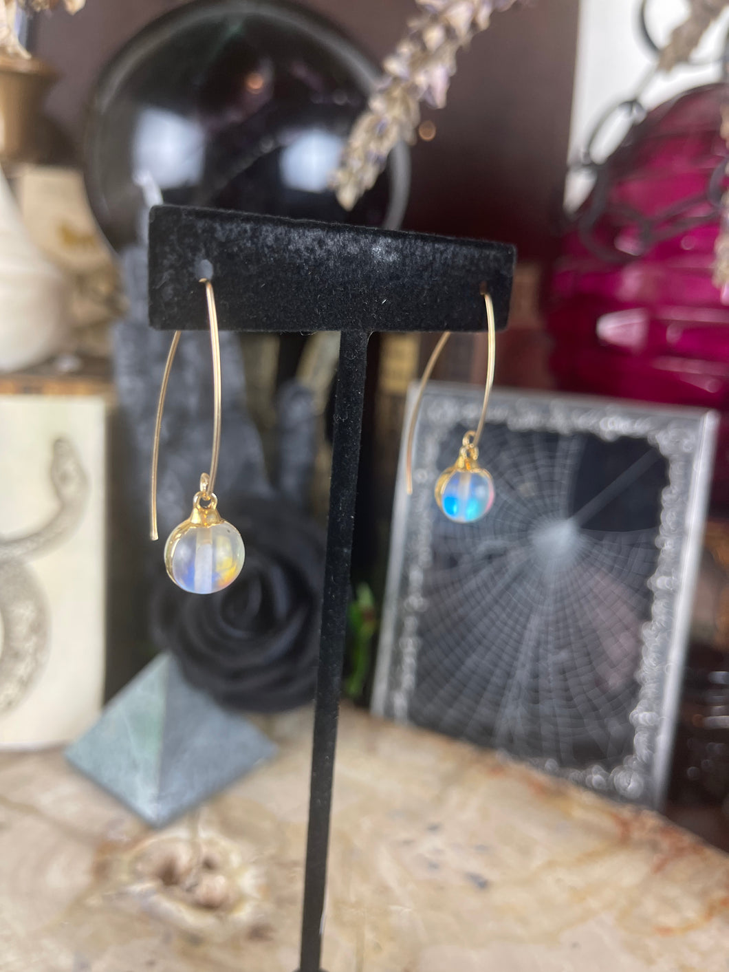 Opalite Crystal Ball Gold Filled Earrings
