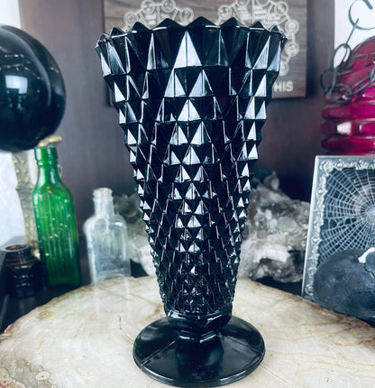 Antique Black Amethyst Point Glass Vase