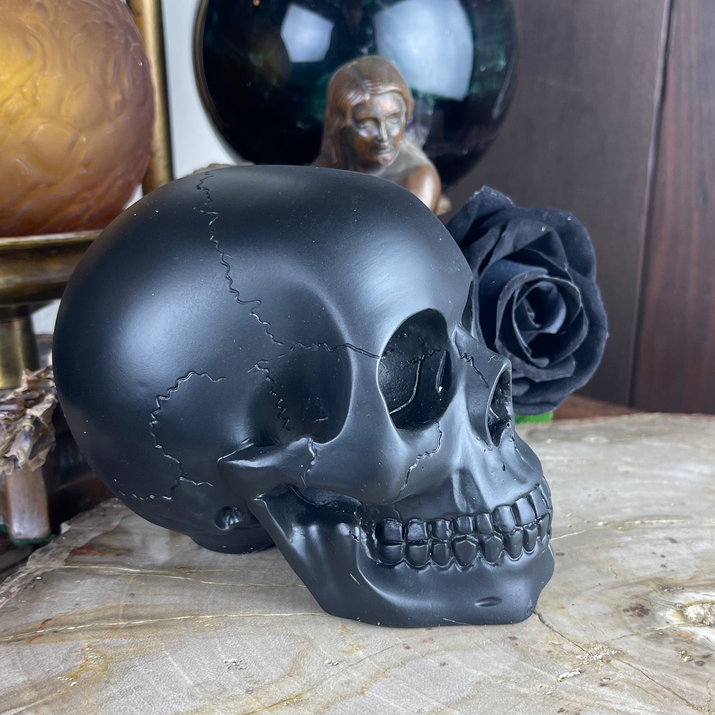 Black Matte Human Skull