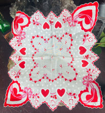 Load image into Gallery viewer, Antique Hearts &amp; Pink Ribbons Scalloped Handkerchief
