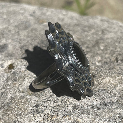 Widows Web Spiderweb Hematite Sterling Ring