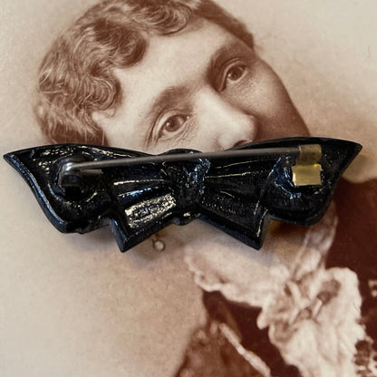 Victorian Mourning French Jet Bow Brooch