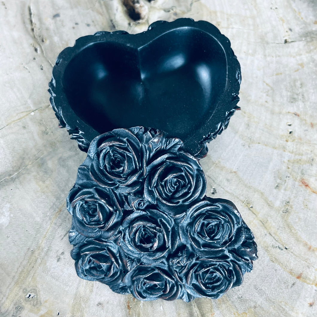 Black Roses Heart Stash Trinket Box
