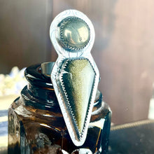 Load image into Gallery viewer, { Athena } Deco Style Gold Obsidian &amp; Pyrite Ring
