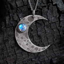 Load image into Gallery viewer, Moonstone Crescent Moon Sterling Amulet Necklace MADE TO ORDER
