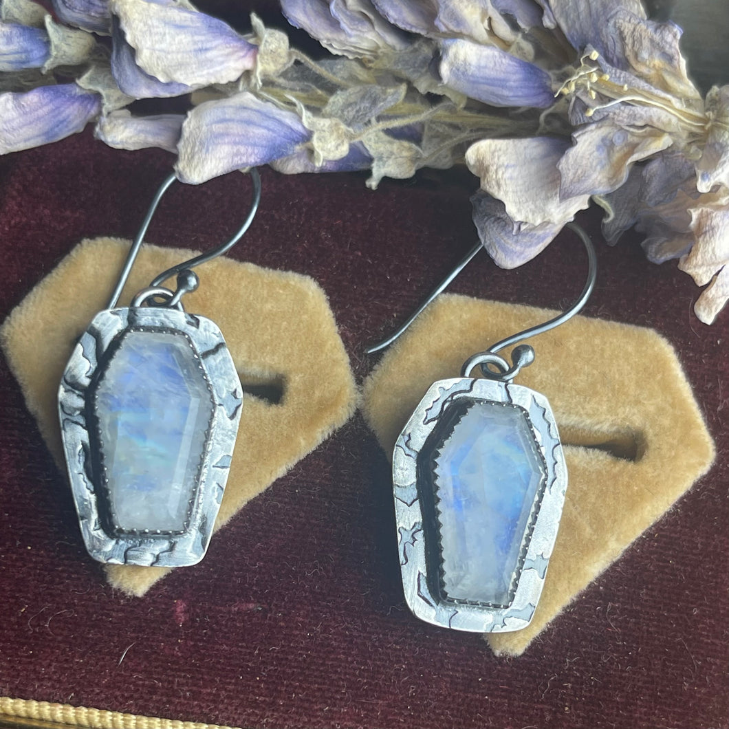 Bat Coffin Earrings Moonstone