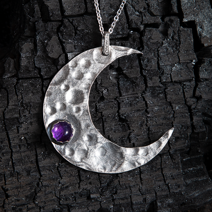Amethyst Crescent Moon Sterling Amulet Necklace