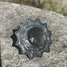 Load image into Gallery viewer, Widows Web Silver Sheen Obsidian Sterling Ring
