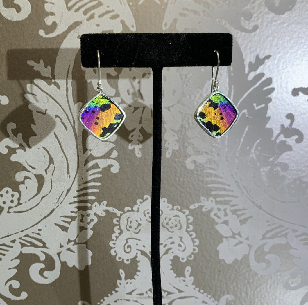 Sunset Moth Wing Sterling Earrings Diamond Shape