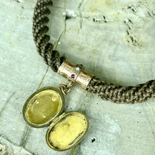 Load image into Gallery viewer, Victorian Mourning Gold Filled Seed Pearl Opal Garnet Locket Hairwork Watchfob
