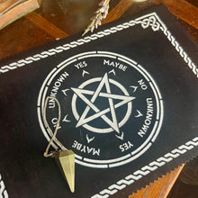 Load image into Gallery viewer, Black Velvet Pendulum Mat with Pyrite Pendulum

