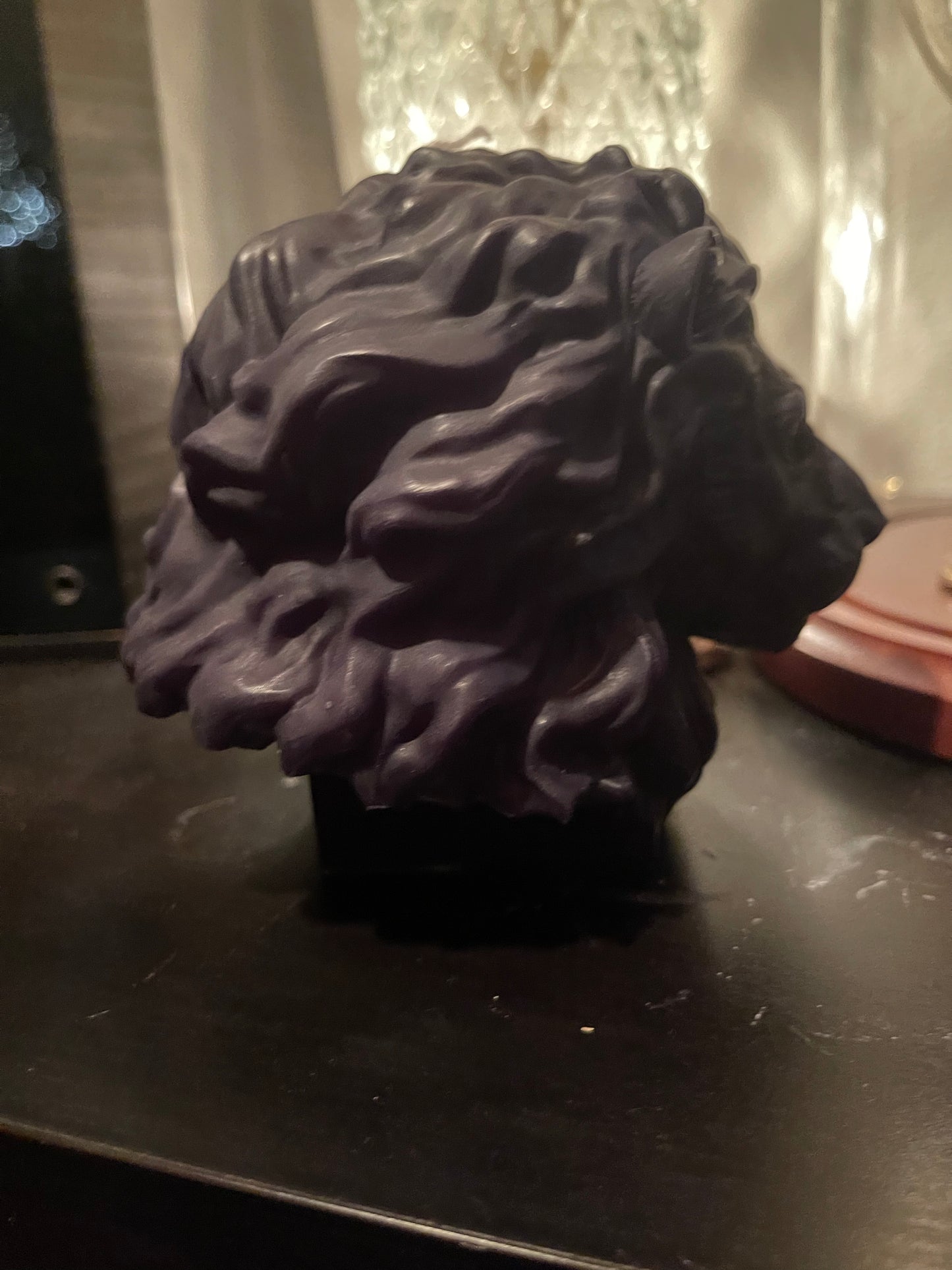 Lion Head Sculptural Black Candle